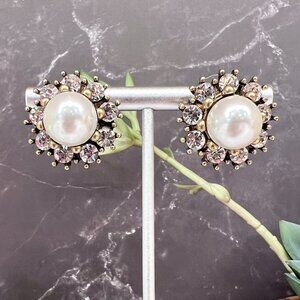 "Shawnda" NEW Pearl Gold Halo Glam Stud Statement Bridal Fashion Earrings